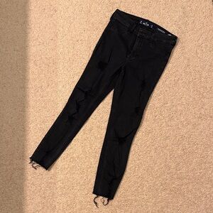 Black Distressed High-Rise Crop Jeans
